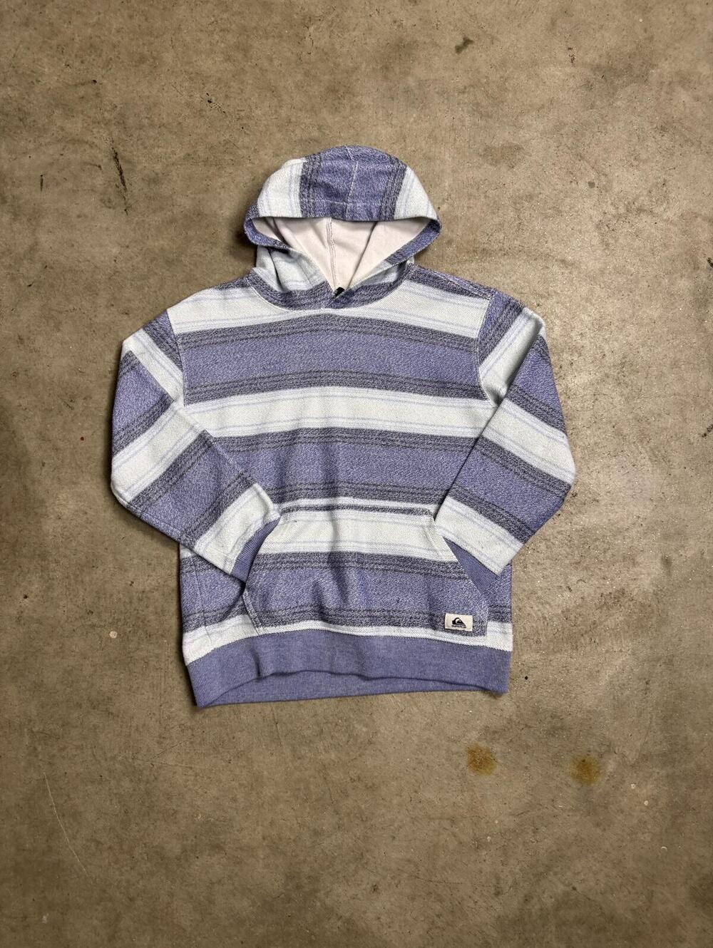 Vintage Quicksilver Striped Baja Hoodie Blue White